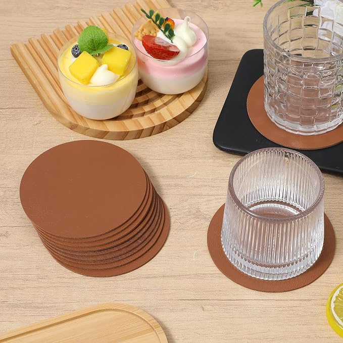 60 Pcs PU Leather Coasters, 4 Inch Round Leather Coasters 10 mm Thickness Brown - Image 5