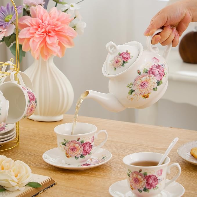 20-Pieces Porcelain Tea Sets For Women, Tea Set For Adult - Image 6