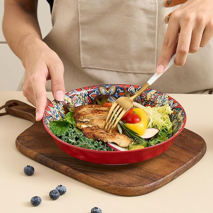 Ceramic Pasta Bowls Set of 6-8 inch 30 oz Serving Bowls, Colorful Dinner Bowls - Image 6