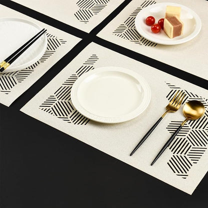 Cloth Placemats Set of 6 for Dining Table, Decorative Placemats with Hollow Design Table Cloth Set, Table Mats for Dining Table 12"x18" Cream