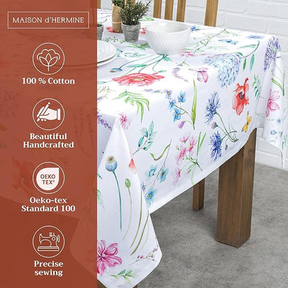 Maison d' Hermine Table Cloth Rectangle Table 100% Cotton 70 x 108 Inches Tablecloth Reusable Decorative for Dining Room Farmhouse Home Valentines Day Decorations Spring Summer - Just Floral