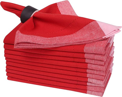 Bedding Craft Christmas Cloth Napkins Set of 12 – 20x20 Red Cotton with Double Hemstitch – Soft, Durable & Washable Table Napkins for Farmhouse Décor, Thanksgiving, Holiday Parties & Everyday Use
