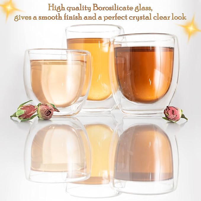 Moss & Stone Set of 3 Double Wall Glass Cup Clear Mug, Double Walled Coffee Mugs - Image 3