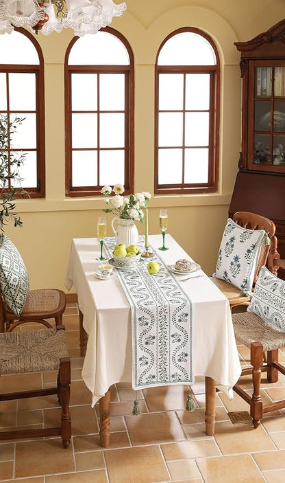 Designer French Linen Long Table Runner, Floral Pattern, Dining Table, Kitchen - Image 7