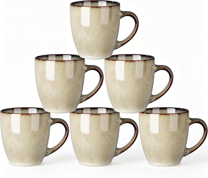 GBhome Ceramic Coffee Mugs Set of 6, 12oz Stoneware Coffee Mugs Set by GBhome
