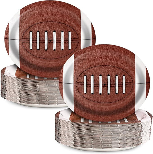 100Pcs Football Oval Paper Plates,10" x 12" Large Football Party Supplies, Disposable American Sport Platters,Rugby Bowls,Nacho Trays for Sports Event, Gameday, Carnivals, Birthday, Party Decor