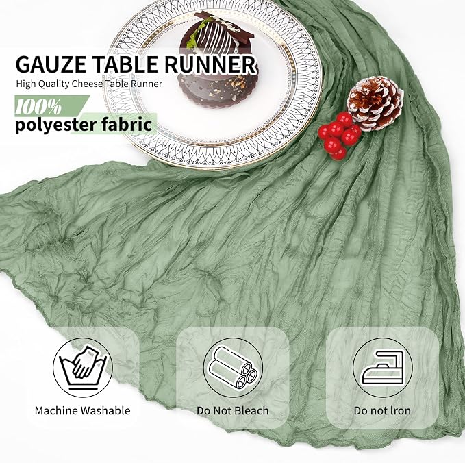 12 Pack Sage Green Cheesecloth Table Runner 10Ft, Gauze Table Runners 21.5 x - Image 7