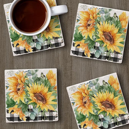 Thirstystone Sunflower Fields 4 Pack Tumbled Tile Stone Coasters | 4" Square - Image 4