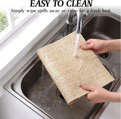 Timeet Placemats Set of 4, Heat Resistant Non-Slip Place Mats for Dining Table, Durable Washable PVC Vinyl Woven Table Mats, Linen Textured Placemats for Kitchen Resistant Easy to Clean(Beige