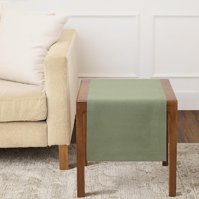 Solino Home 100% Pure Linen Table Runner Oil Green Woven, Fete 14 x 36 in | by SolinoHome