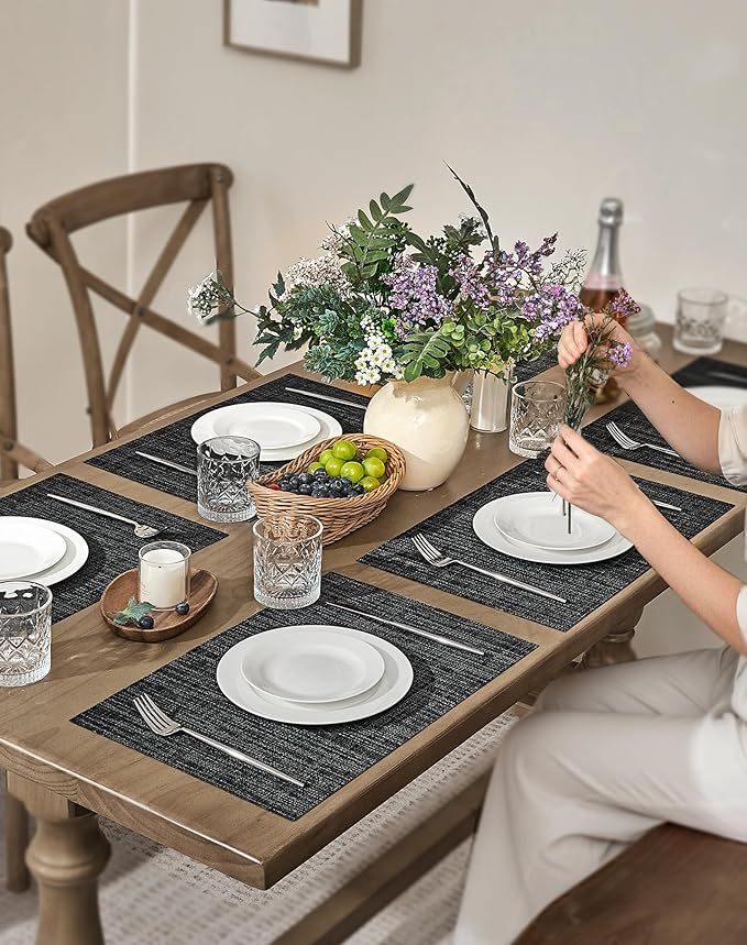 Leetaltree Black and Grey Woven Placemats Set of 12 - Image 3