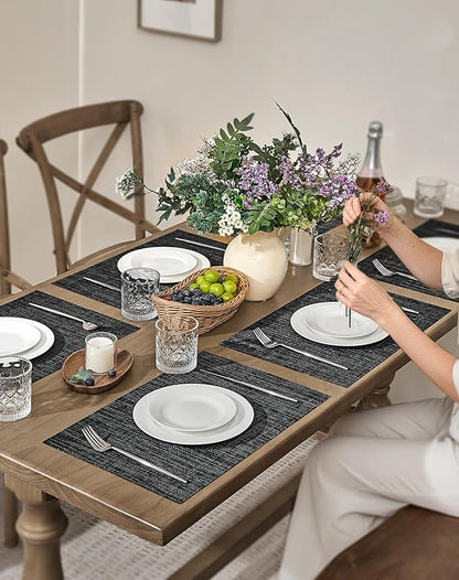 Leetaltree Black and Grey Woven Placemats Set of 12 - Image 3