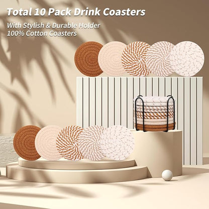 10 Pcs Drink Coasters with Holder, 5 Colors Absorbent Coasters - Image 2