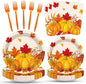 100 Pcs Fall Pumpkin Maple Tableware Party Supplies Set, Serves 25 – Disposable by Merriva