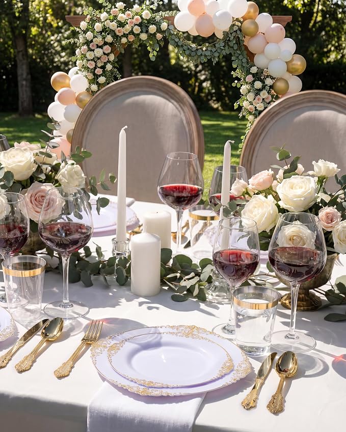 Nervure 350Pcs Gold Plastic Plates, Disposable Dinnerware Set - Image 6