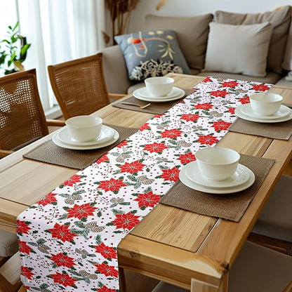 Urban Villa Pine Cone Print 100% Cotton Fused Table Runner 14''x72'' Over Sized Christmas Color Table Runner Heavier Quality