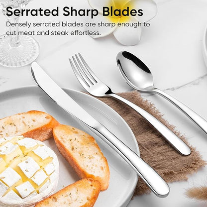 Herogo Heavy Duty Stainless Steel Silverware Set, 20-Piece Fancy Flatware Cutlery Set for 4, Modern Tableware for Home Restaurant Wedding, Heavy Eating Utensils, Mirror Polished, Dishwasher Safe