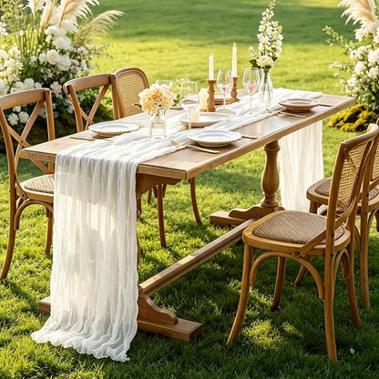 White Table Runner, 10FT Ivory White Cheesecloth Boho Gauze Table Runner - Image 6