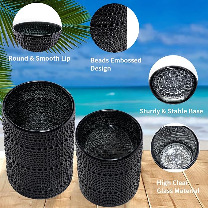 Black Hobnail Beaded Drinking Glasses Set of 12, 12 oz & 15oz Vintage Glassware - Image 2