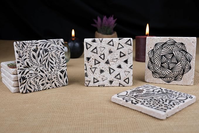 Black and White Modern Coaster Set of 4, Absorbent Square Coasters - Image 2