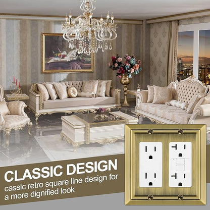 Metal Wall Plate for Electrical Outlets, Decorative Antique Brass Switch Plates Outlet Cover, Light Switch Cover Plate, 2-Gang Wall Plates (Double Decorator, 2 Pack)