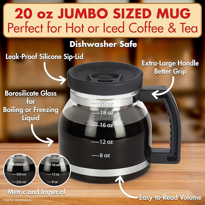 Cupa Joe Coffee Mug – 20oz Borosilicate Glass Diner Pot Mug - Image 2