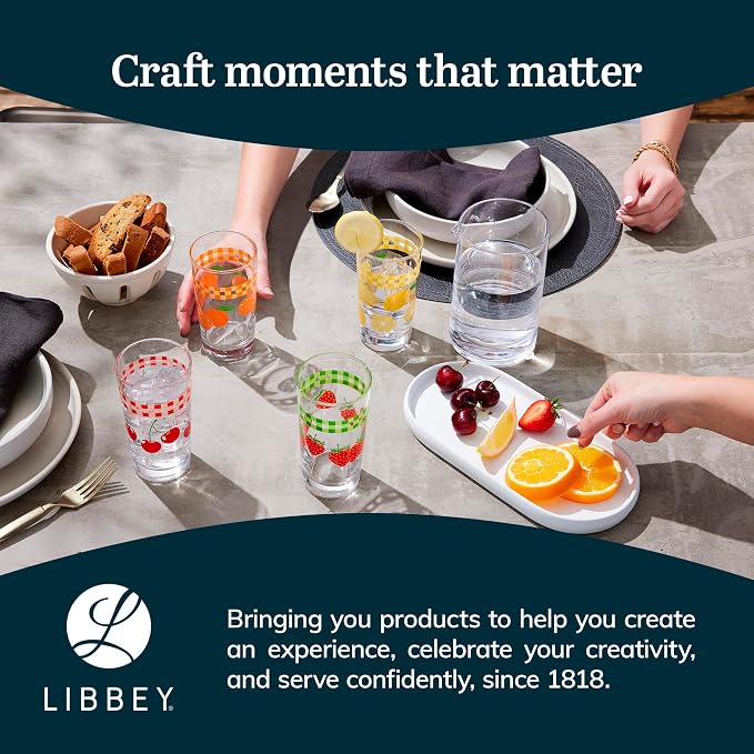 Libbey Vintage Juice Drinking Glasses Set of 4, Retro Fruit Design Glass Cups - Image 6