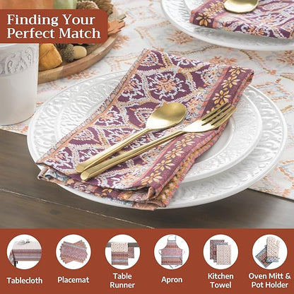 Maison d' Hermine Cloth Napkins Set of 4 100% Cotton for Thanksgiving Christmas Decorations Everyday Reusable Square Fall Napkins Cloth Washable Dinner Party (Fair Isle, 20"x20")