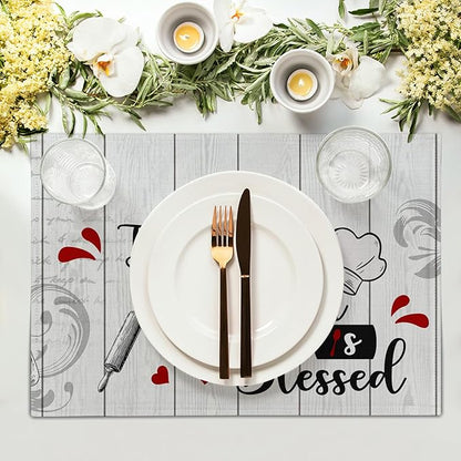 Farmhouse Kitchen Table Placemats - Rustic Place Mats Set of 4 White Wood Table Mats 12x18 for Party Dining Table