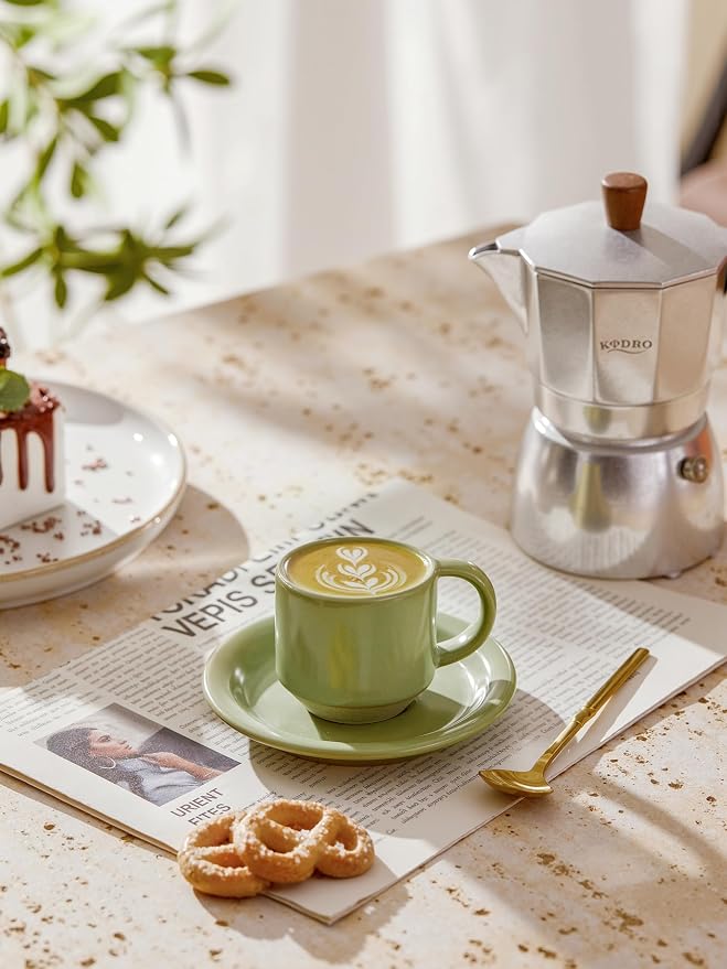 Oak Espresso Cups Set of 4, 3 oz Demitasse Cups, Modern Style, Microwave & - Image 2