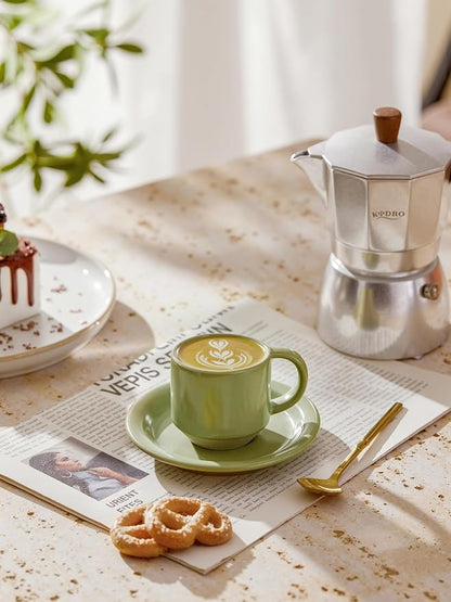 Oak Espresso Cups Set of 4, 3 oz Demitasse Cups, Modern Style, Microwave & - Image 2