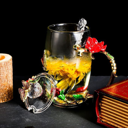 Nuanchu 4 Sets Flower Glass Tea Cups - Image 5