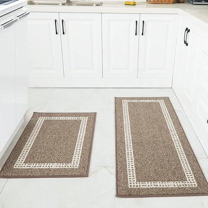 COSY HOMEER Kitchen Rugs Non-Slip 20x30/20x48 Inch Thick Polypropylene Standing Mat for Home Machine Washable, Brown