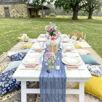 10 Pack Dusty Blue Cheesecloth Table Runner 17 x 108 Inch | Boho Gauze Fabric - Image 7
