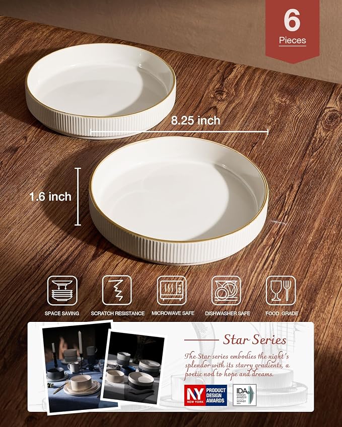 famiware Star 8.25" Pasta Bowls Set of 6, Bowl Plates, Salad Bowls - Image 2