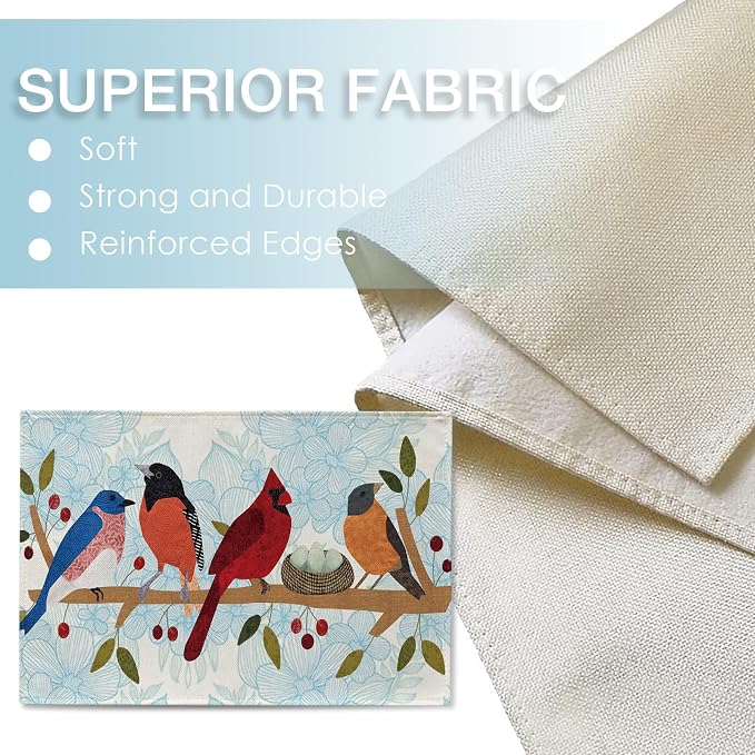 Seliem Spring Summer Birds Placemats Set of 4, Cardinal Bluebird Bullfinch | - Image 3