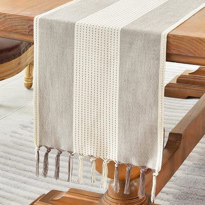 Wracra Linen Table Runner, Stripe Table Runners 36 Inches Long Coffee | by Wracra