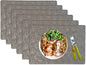 Faux Leather Placemats, Dual‑Sided Non‑Slip Vinyl Placemats, Washable Table Mats, Wipeable Metallic Dining Mats for Kitchen and Dining (Silver, Set of 6)