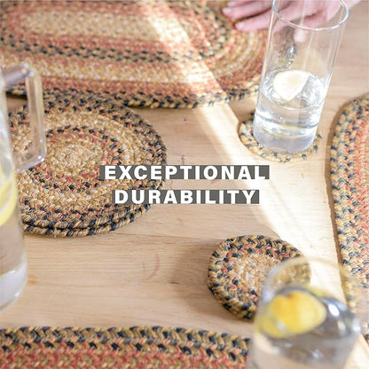 Homespice Russet Jute Woven Round Placemats Set of 6, 15", Warm Country Decor, Multicolor Table Mats - Vibrant Colors, Durable, Easy to Clean and Protects Furniture