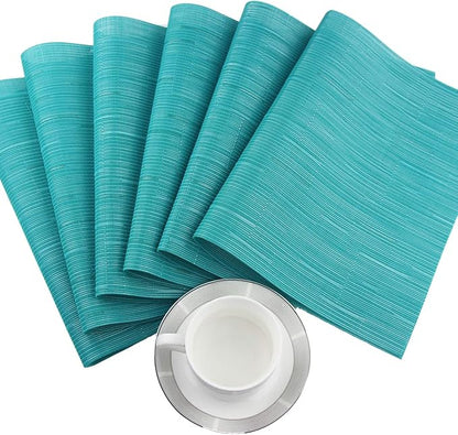 PIGCHCY Placemats,Washable Durable Vinyl Woven Table Mats,Elegant Heat Resistant Placemats for Dining Table Set of 6 (18 x 12 inches, Turquoise)