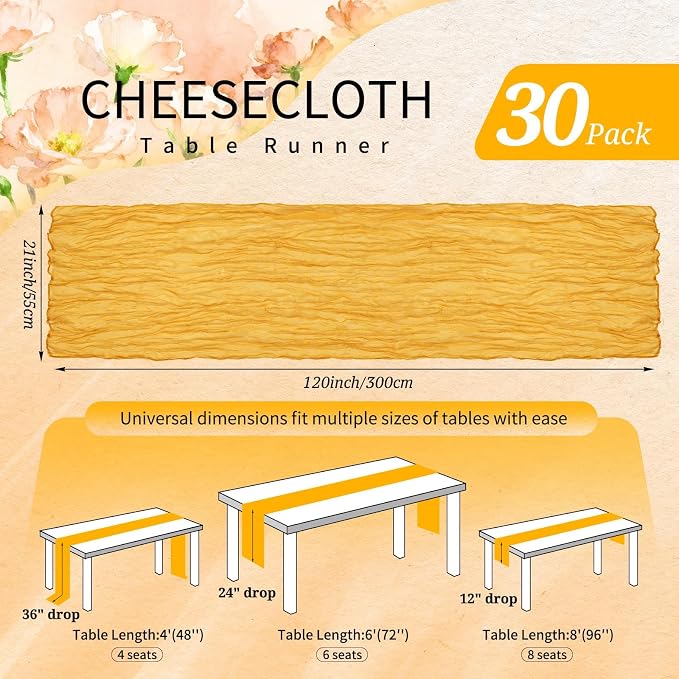 30 Pack Cheesecloth Table Runner 10FT Gold Table Runner Boho Gauze Cheese Cloth - Image 2