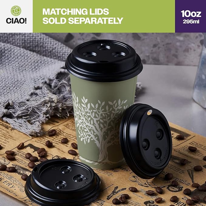 CIAO! 10oz Paper Hot Cup, Rooted Olive Print - Image 4