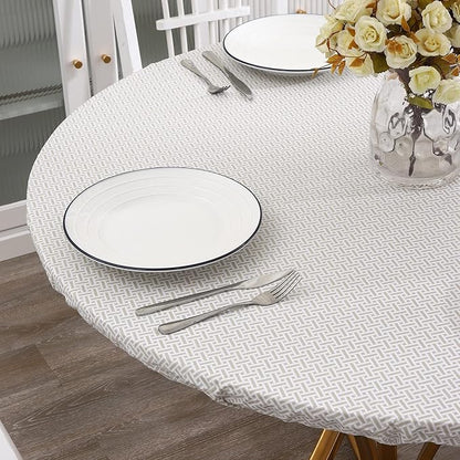 Walrus Round Vinyl Fitted Tablecloth with Flannel Backing Elastic Edge Design Table Cover Waterproof Oil-Proof PVC Table Cloth Stain-Resistant Best for 45"-56" Round