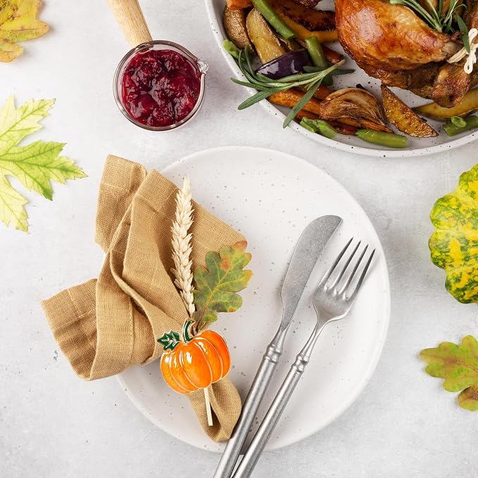 wonlex Pumpkin Napkin Rings Set of 6, Fall Napkin Rings Holder, Metal Napkin - Image 4
