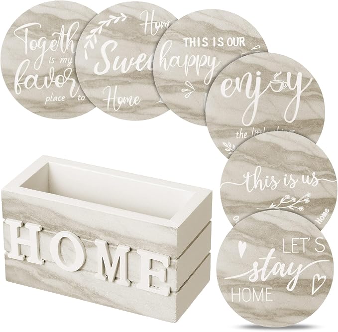 Queekay Coasters Set of 6 House Warming Gifts New Home Wooden Farmhouse Drink by Queekay