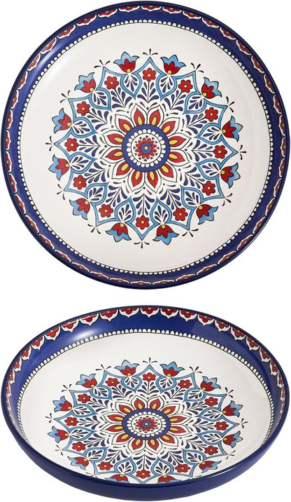 Bico Boho Totem Pasta Bowls, 35oz Salad Bowl Set of 4, Large Ceramic Serving Dinner Bowls for Soup and Cereal, Microwave and Dishwasher Safe, Gift for Housewarming and Thanksgiving