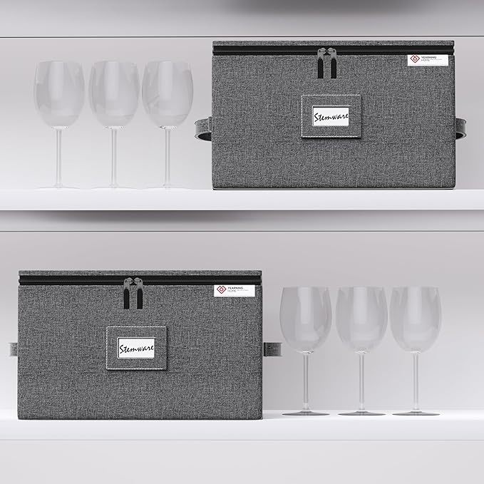 Wine Glass Storage Box with Dividers, Hard Shell and Stackable Stemware Storage - Image 6