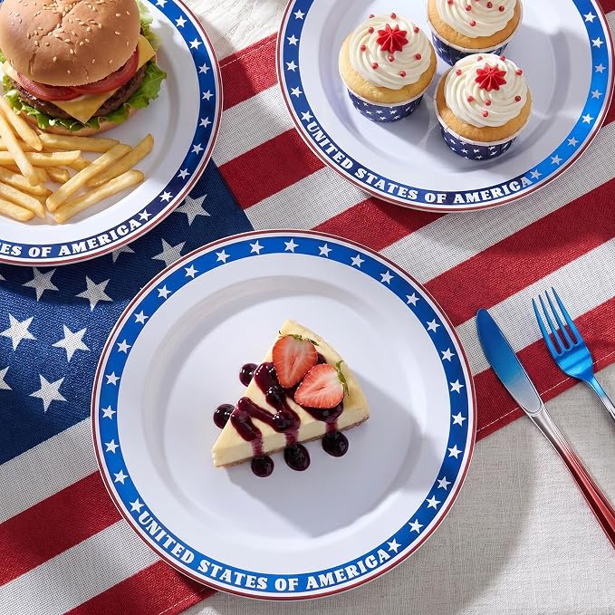 BESTVIP 50Pcs 4th of July Plastic Plates, 10 Inch American Flag Pattern | Heavy - Image 3