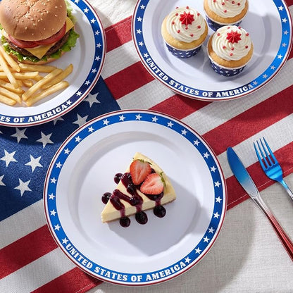 BESTVIP 50Pcs 4th of July Plastic Plates, 10 Inch American Flag Pattern | Heavy - Image 3