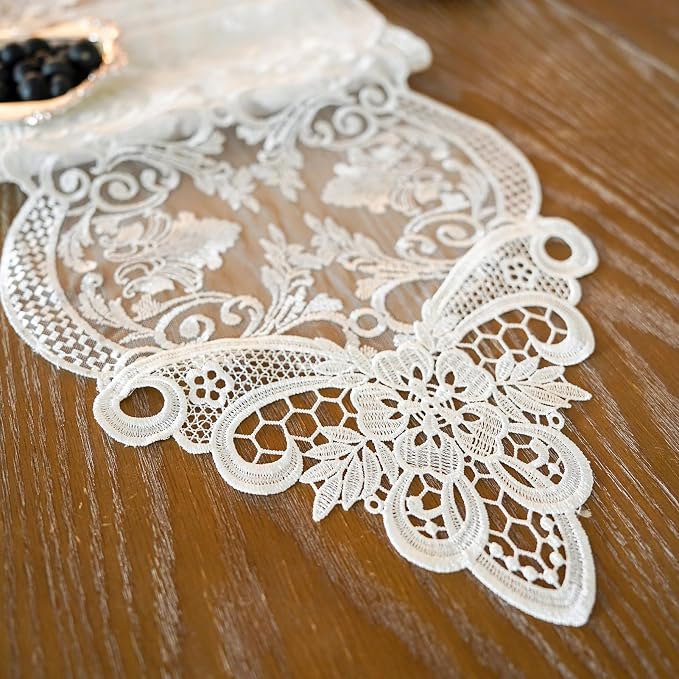 ARTABLE Off White Lace Table Runner Macrame Dresser Scarf Modern 10x110Inch | - Image 6